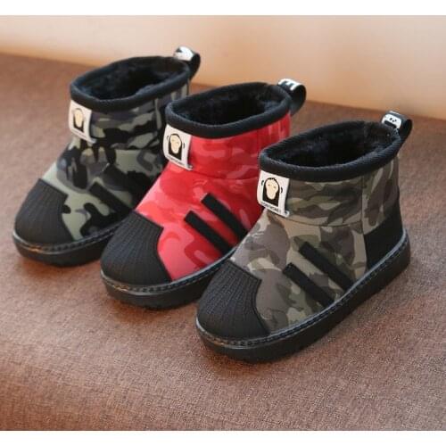 Winter Kids Boots Toddler Shoes Plush Warm Children Snow Boots Shoes Plush Thicker Sole Non-slip Boys Girls Martin Cotton Boots