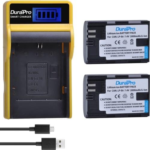 2pc LP-E6 LP E6 Camera Battery+ LCD USB Charger For Canon EOS 5DS R 5D Mark II 5D Mark III 6D 7D 60D 60Da 70D 80D DSLR EOS 5DS