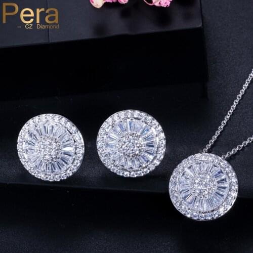 Pera Fashion Ladies Evening Party 2 Pcs Jewelry Sets Big Round Hearts And Arrows Cubic Zircon Crystal Necklace And Earrings J176
