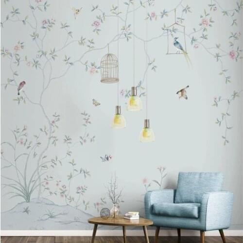 Milofi custom 3D wallpaper mural hand-painted flowers and birds living room wall decoration painting decorative wallpaper murals