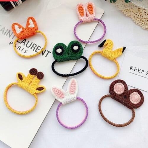 5Pcs/Set Cute Animal Ear Elastic Hair Bands Children Knitted Ponytail Holder Scrunchie Hairband Girls Hair Ornament Accessories