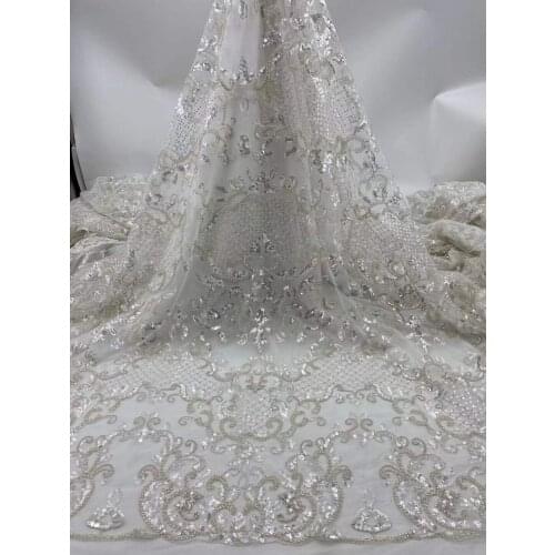 5 yards French beads net embroidery tulle mesh lace fabric with good quality SYJ-1888811 for party dress