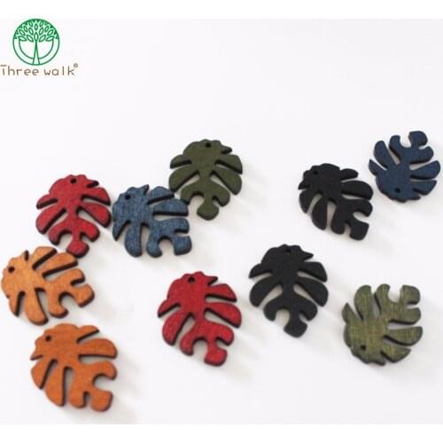 50pcs 25*30MM Mixed Color Wooden End Beads Leaves DIY Earrings Jewelry Findings