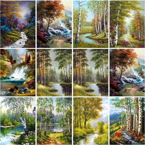 Diy 5D Diamond Painting Forest Creek Full Round Drill Scenic Diamond Embroidery Cross Stitch Mosaic Kits Wall Art Home Decor