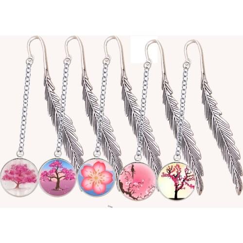 Cherry Blossom Tree Flower Stationery Feather Bookmark Ink Painting Link Pendant For Reading Notebook Book Decor Marque Page