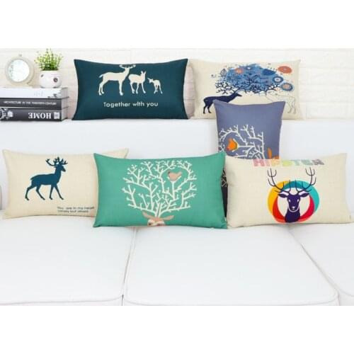 Home Decorative Blue Rectangle 30x50 Pillow Case Elk Deer Cushion Cover Decorative Home Decoration Sofa Cushion Customized