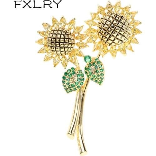 FXLRY Elegant Cubic Zirconia Small Sunflower Brooches For Women Fashion Cute Flower Pin Fashion Jewelry