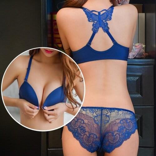 Elovegirl Hot Sale Fashion Sexy Bra set Womens push up Lace Y-shaped bow strap Underwear Panties Women Brand Intimate Bra Set