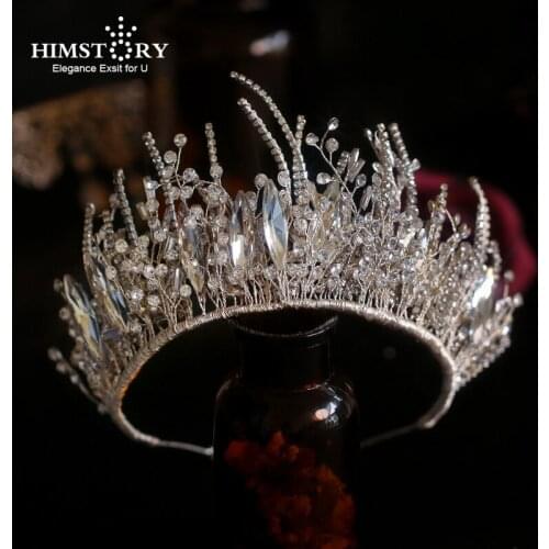 HIMSTORY Gorgeous Handmade Royal Wedding Tiara Crowns Crystal Brides Headbands Evening Hair Jewelry Bridal Hair Accessories
