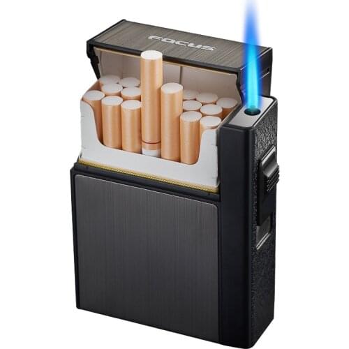 Unusual Metal Windproof Butane Lighters Creative Cigarette Case Gas Lighter Can Hold 20 Cigarettes Mens Smoking Gadget
