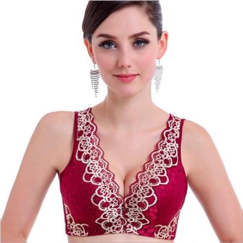 Lace beauty back bra without steel ring deep V gather adjustment type receiving breast underwear bra comfortable breathable bra