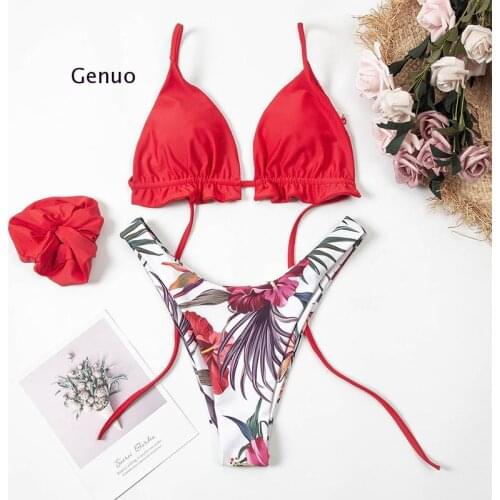 Summer Women Sexy Bandage Brazilian Bikini Sets Top Thong Bottom Set Beach Push-Up Swimwear Ladies Lace Up Swimsuit Beachwear