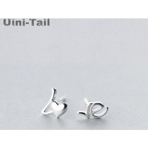 Uini-Tail hot new925 sterling silver personality creative heart letters asymmetric earrings Korean fashion sweet hypoallergenic