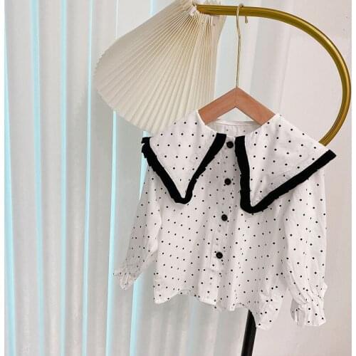 Cute Girls Blouses Polka Dot Long Sleeve Top Doll Collar Girl Baby Autumn 2021 New