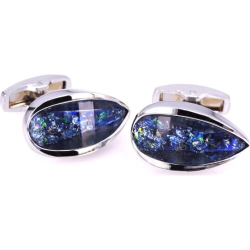 Fashionable foliage design blue crystal Cufflinks sports mens French shirt cuff buttons