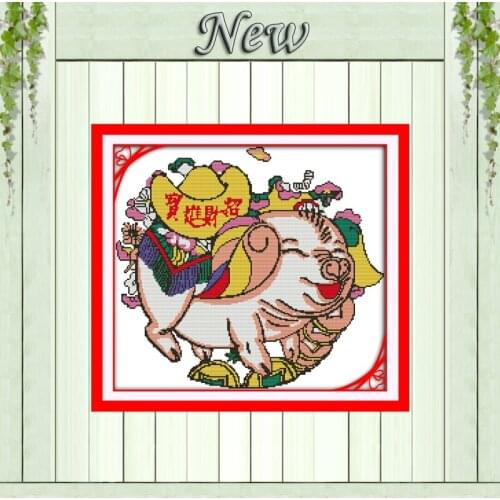 The wealth pig mascot animal painting counted print on canvas DMC 14CT 11CT chinese Cross Stitch Needlework Sets Embroidery kits