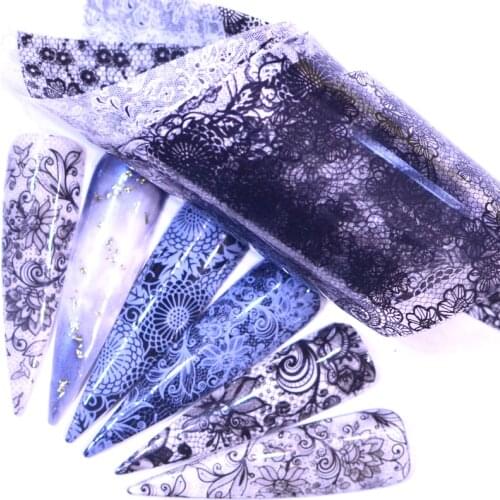 YWK Lace Print Stickers On Nails Foils Starry Sky Wraps Transfer Decals Polishing Sliders Nails Accessories Wrap Tools Decor