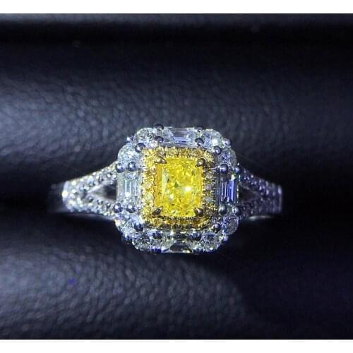 Fine Jewelry Real Pure 18 K Gold 100% Natural Yellow Diamond 0.22ct Wedding Engagement Female Rings for Women Fine Diamonds Ring