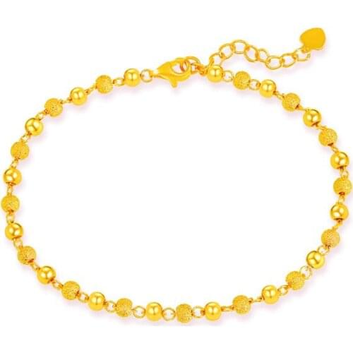 New 999 Gold Beads Bracelet 24K Yellow Gold Sandstone Beads Bracelet Heavy Gold Bracelet