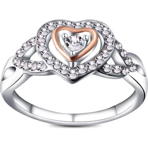 Ociki CZ Rings Cubic Zirconia Silver Color Rose Gold Color Wedding Crystal Ring Heart Jewelry for Women Girls Gift Dropshipping