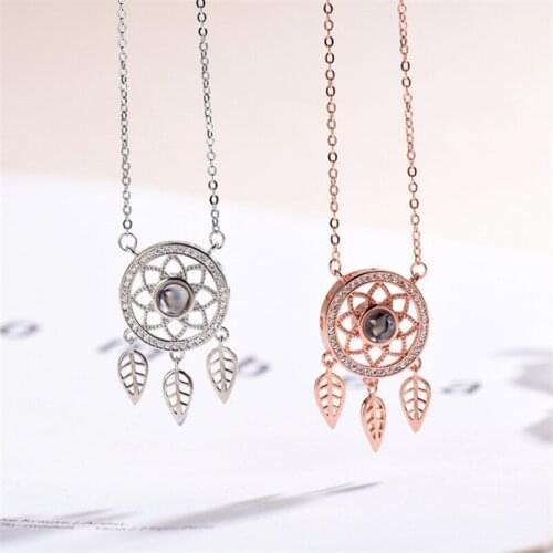 Rose Golden 100 languages I Love You Necklace Tibetan Sliver Dream Catcher Statement Necklaces For Women Lovers 2019 KXL1188