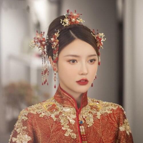 Designer New Ancient Bride Costume tiara Chinese Glaze headband Stylish Tassel Hairpin Wedding Hair Accessories