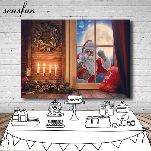 Sensfun Winter Christmas Window Santa Claus Baby Party Photography Background Customized Photographic Backdrops For Photo Studio