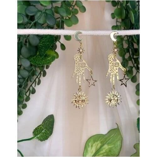 Crescent Moon Sun Star Ear Studs -Crescent Moon Earrings - Tiny Moon Ear Studs