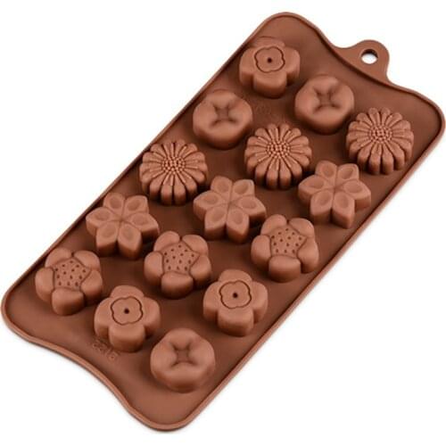 Silicone Mold New 15 Holes With 5 Kinds Of Flower Silicone Chocolate Mould Ice Cube Mold DIY Baking Molds E951
