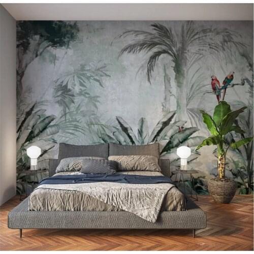 Nordic hand-painted tropical plant leaves modern minimalist TV background wall custom wallpaper 8D waterproof wall covering