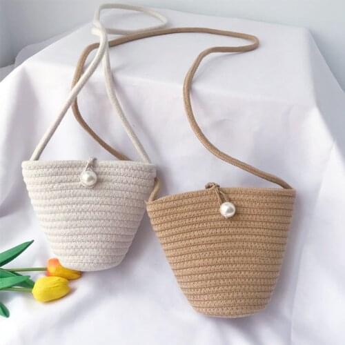 Straw Mini Messenger Purses and Handbags for Women 2021 Girls Female Shoppers Casual New Fashion Solid Color Pearl Woven Wallets