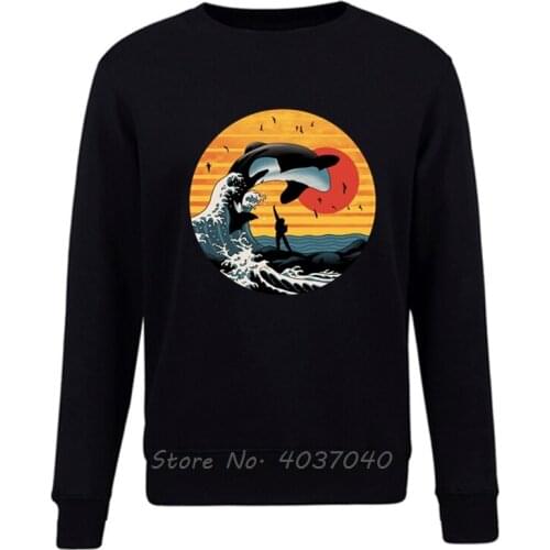 Killer Whale Full Moon Hoodie Kanagawa Surf Orca Willy Seaworld Vintage Retro Hoodie Autumn Spring Men Pullovers Sweatshirt