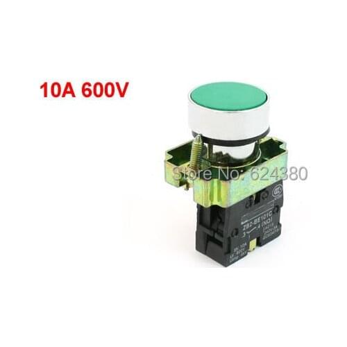 XB2-BA42 AC 600V 10A Green Sign Signal Momentary Non-Lock Push Button Switch 22mm 7/8" 1 NO N/O Normally Open ZB2-BE101C