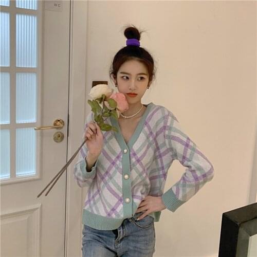 Fall 2021 Women Clothing Oversize Womens Sweaters Autumn Vintage Loose Winter Sweater Knitted Women Cardigan Knit plaid Maxi