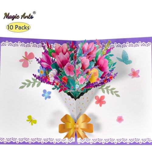 10 Pack Pop-Up Mothers Day Card, 3D Flora Bouquet Greeting Cards, Mangnolia Pop Up Birthday Card for Mom Wife
