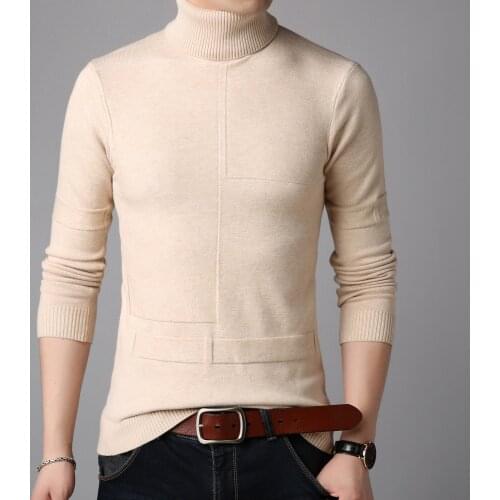 2019 Winter Thick Warm Solid Sweater Men Turtleneck Brand Mens Sweaters Slim Fit Pullover Men Knitwear Male Double Collar