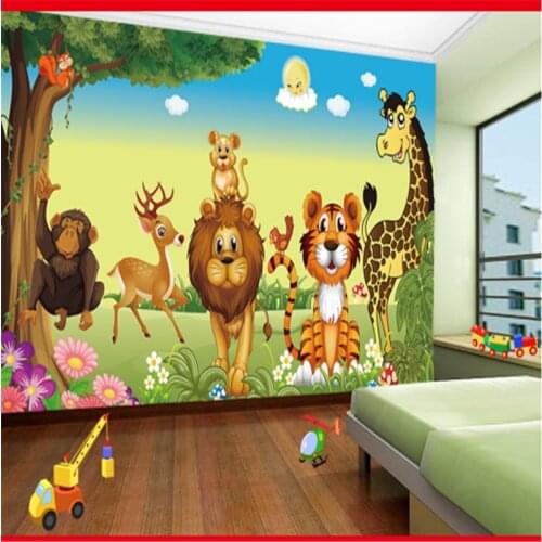 3D Animal Wallpaper Customize Cartoon Jungle Environmental Protection Cute Interior Wallpaper Boys For Kids Bedroom Bathroom