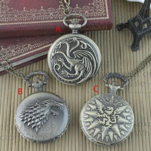 50pcs/lot Hot Sell Dragon Pocket Watch Top Quality Men Women Quartz Fob Watch Necklace Gift Watch DHL Free Shipping