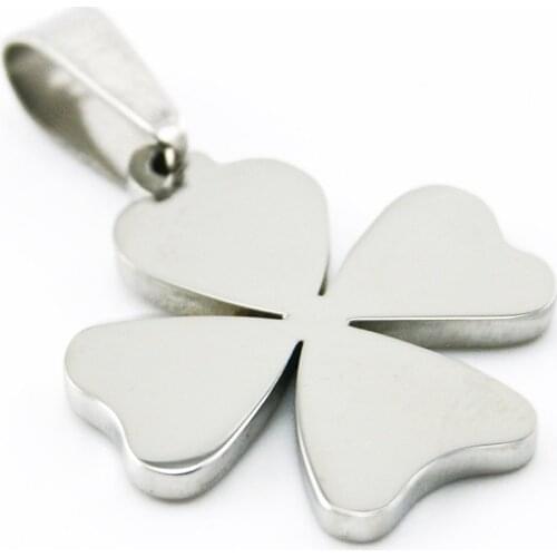 50pcs Fashion DIY jewelry burnish polished Four Leaf Clover Pendant stainless steel Metal Necklace for men women wholesale price