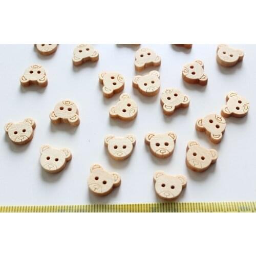 500pcs of Round 2 holes Wood Wooden Buttons, Natural Color bear wood buttons, 13 x 11 mm-natural unvarnished teddy bear