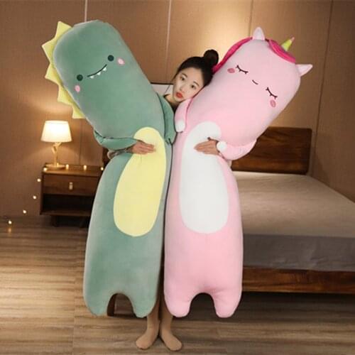 70-90cm Cute Dinosaur&Cattle&Unicorn Long Pillow Stuffed Plush Animal Toys For Children Soft Sleep Cushion Bed Pillow Girls Gift