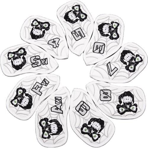9Pcs/Set Golf Cover Skull Iron Pole Head Covers Putter Protector Outdoor Sports Waterproof Universal Protection