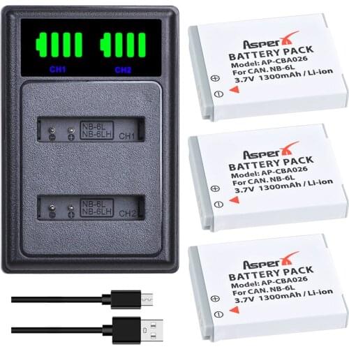 3Pcs NB-6L NB 6L NB-6LH Batteries + LED Dual USB Charger With Type C Port for Canon IXUS 310 SX240 SX275 SX280 SX510 SX500 HS 95