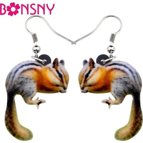 Bonsny Acrylic Sweet Chipmunks Chippy Earrings Big Long Dangle Drop Forest Animal Jewelry For Women Girls Ladies Kids Gifts Bulk