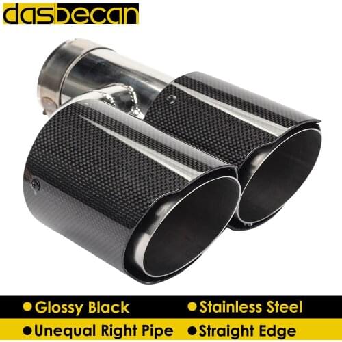 Dasbecan Car Dual Muffler Exhaust Tips Glossy Carbon Fiber Unequal Exhaust Pipe for AK Stainless Steel End Tip H Model Universal