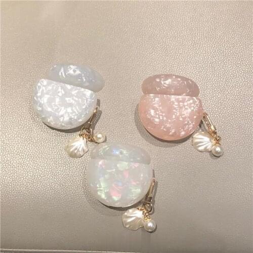 3D Pearl Shell Keychain Hard Headphone Earphone Case for Huawei Freebuds 3 Wireless Headset Cover