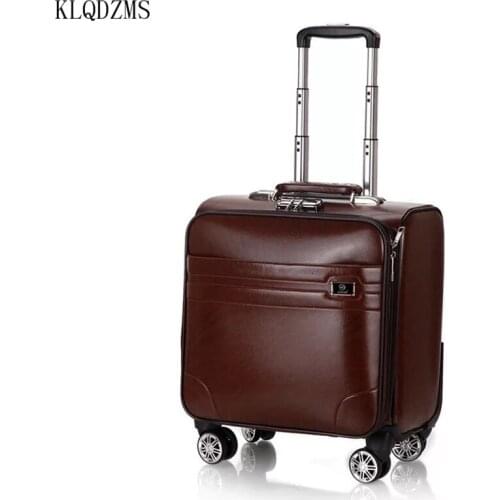 KLQDZMS 18 inch Business luggage boarding High-quality pu leather Rolling Luggage Spinner brand Travel Suitcase on wheels