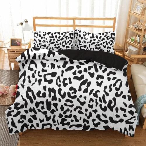 Home Textiles Leopard Print Duvet Covers Pillowcase 2/3pcs Double Bedding Sets Queen Black and White Grid Quilt Cover 200*400