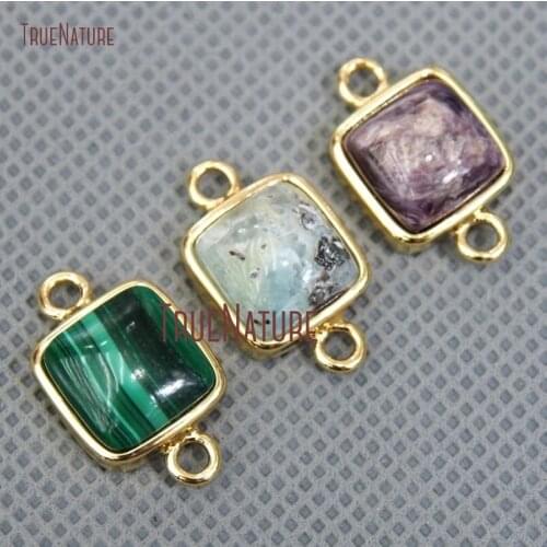 Larimar, Charoite, Malachite Double Bail Pendant Bezel Setting Pure Gold Color Square Double Bail Pendant 10mm PC12599
