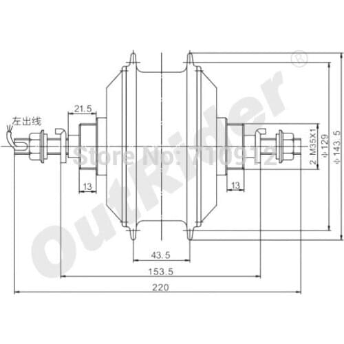 FreeMail48V RearMotor DC NO Hall Brushless with 3-pin Water-proof Wire/Cable128 V-Brake 7-speed 340rpmOR01B4